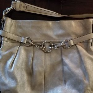 COACH Silver Metallic Handbag Purse Leather